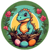 Dinobaby little dinosaur in Easter basket