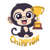 Schimpansen-Champion mit Pokal (Wortwitz)