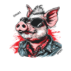 Cool Rocker Rockabilly Rock Pig