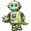 Little robot with toy crocodile