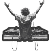 Dancing DJ behind turntables