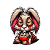 Bunny oversleeping with coffee cup