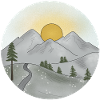 Mountain idyll at sunset in spring