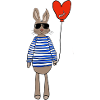 Hase im Streifenpulli mit Herzballon