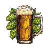 Beer glass, hops, malt, beer