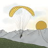 Paraglider sailing in the mountains sunset