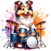 Cool Sheltie Puppy as Drummer