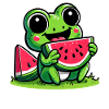 Kawaii frog with watermelon