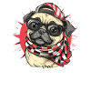 Checkered Bandana Cap, Pug Dog