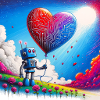 Robot with a heart balloon