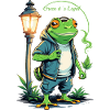 Green frog with hemp leaf