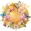 spring-like colourful flowers and butterflies