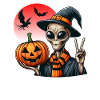 Peaceful Alien with Halloween Pumpkin
