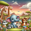 Cute elephant with friends