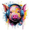 DJ piglet with headphones