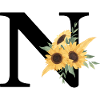 Letter n floral sunflower