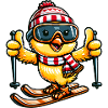 Chicken & Chick Ski Cartoon Winter