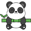 Cute panda hanging from bamboo