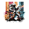 Retro Astronaut spielt E-Gitarre Gitarren
