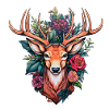 Deer's head with flowers