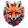 Fox head surrounded by flowers