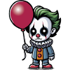 Pequeño payaso aterrador con pelo verde con un globo