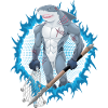Hai-Mutant mit blauem Feuerhintergrund
