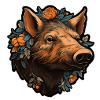 Wildschweinkopf mit Blumen