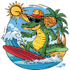 Funny cool alligator surfs