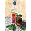 Alcool et bocal d'olives