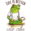 Coffee Love Relaxed Frog with Cup
