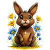 Cute brown bunny among flowers
