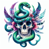 Aquarelle Crâne et Serpent