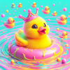 Badeand med krone i 3D hyperrealisme pastell