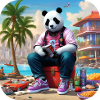 Cool panda on the beach