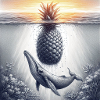 Wal im Meer mit Ananas