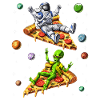 Astronaut And Alien Riding Pizza