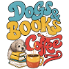 Dog and books with coffee