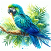 Aquarelle Ara bleu