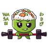 wasabi character with barbell