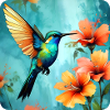 Beautiful hummingbird with flowers
