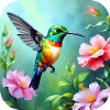 Beautiful hummingbird with flowers