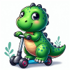 Dinosaure vert sur un scooter