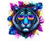 Neon tiger with sunglasses and tropical
