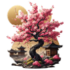 Kirschbaum mit Japanischen Häusern.