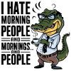 Første kaffe grumpy krokodille med kaffekop