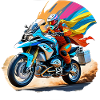 Comic hero on motorcycle
