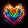 Rainbow fire heart flames