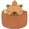 Sød capybara med mandarin i bad med ælling
