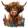 Hochlandrind mit Blumen